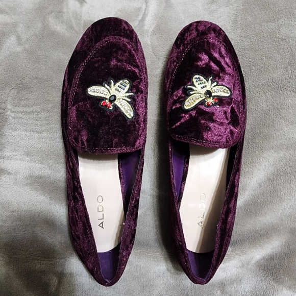 Aldo Caveny Velvet Loafers Embroidered Bee Slip On Flats Women's Size 6.5 - Picture 10 of 12